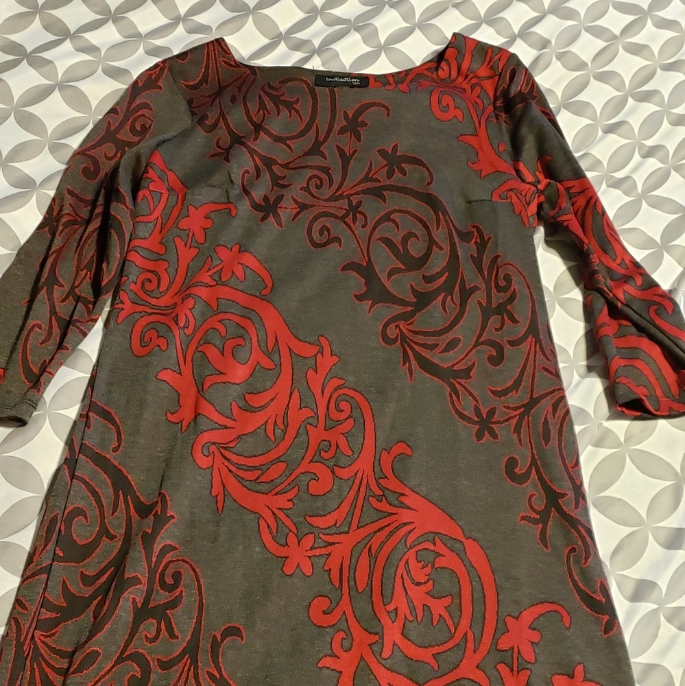 Grey with red dress